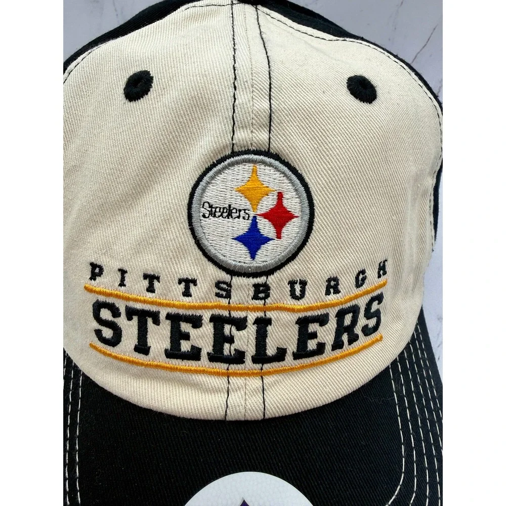 NFL Pittsburgh Steelers‎ Hat Adjustable Cap Black Cream Two Tone Headwear NEW - Picture 8 of 13